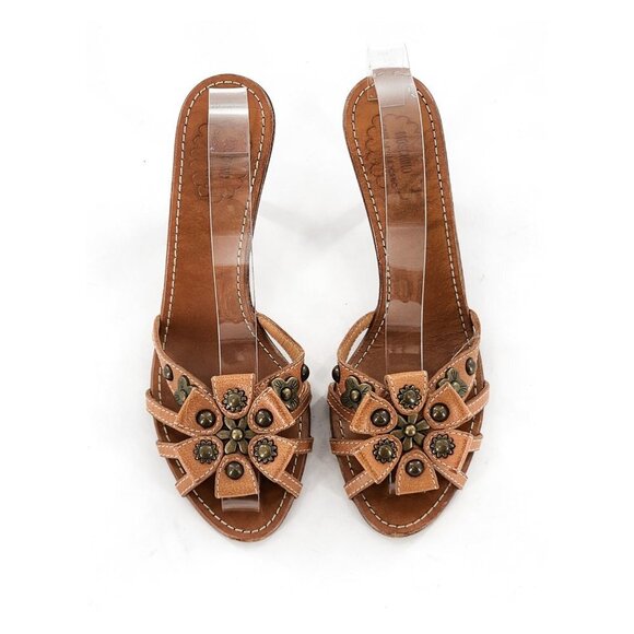 Moschino Brown Embellished peep toe kitten heel Sandals - Picture 2 of 10